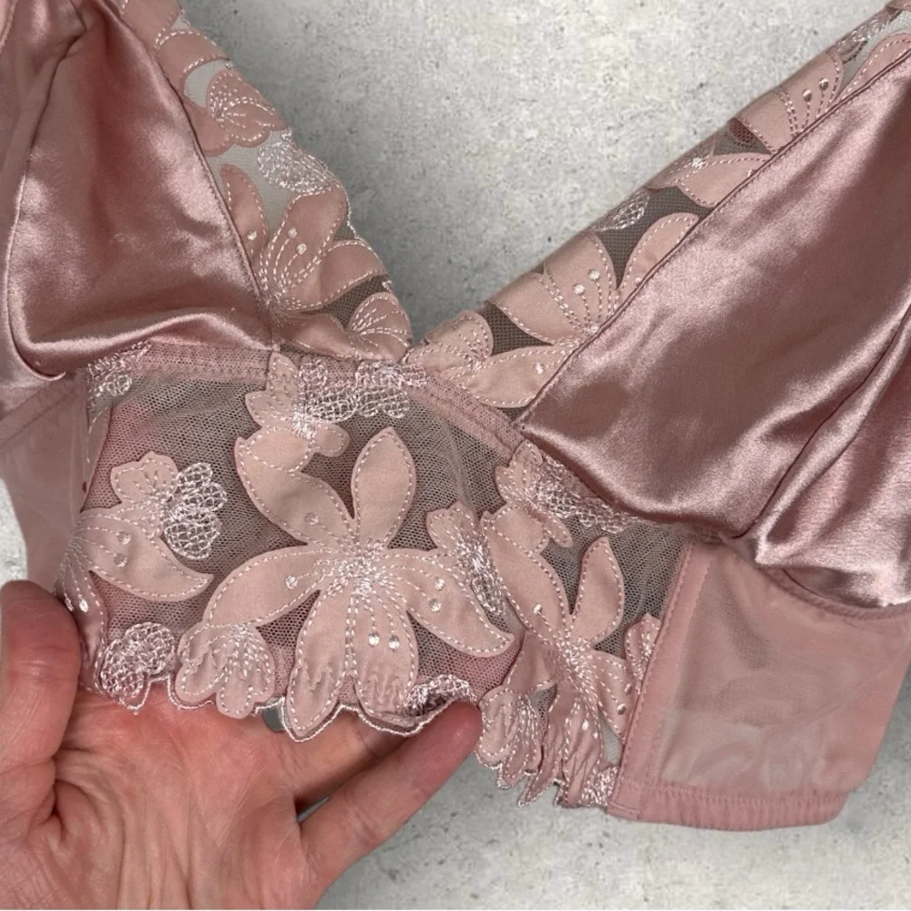 Victorias secret Pink Lace Floral Bralette Bra Womens Size Medium DD Sexy Adjust - Picture 5 of 15